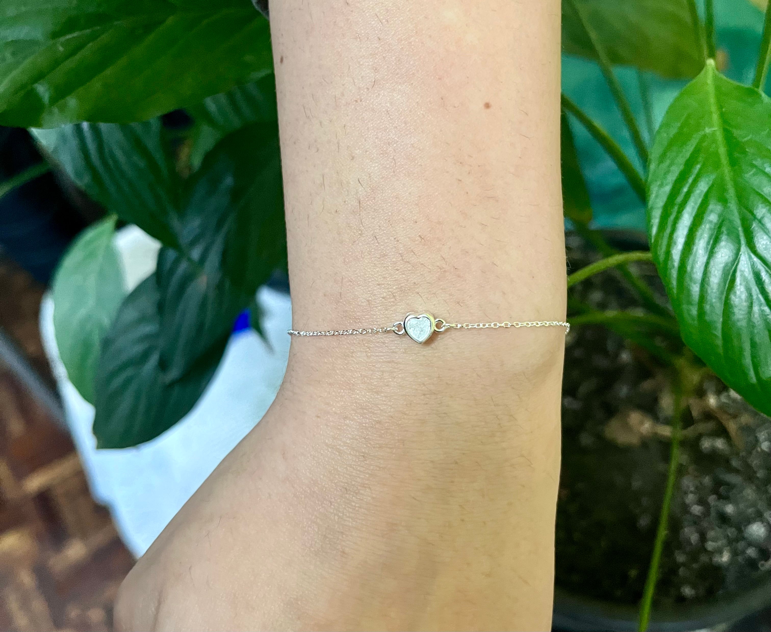 Pulseira Pingente Central Mini Coração em Zircônia – 1,1g em Prata 925