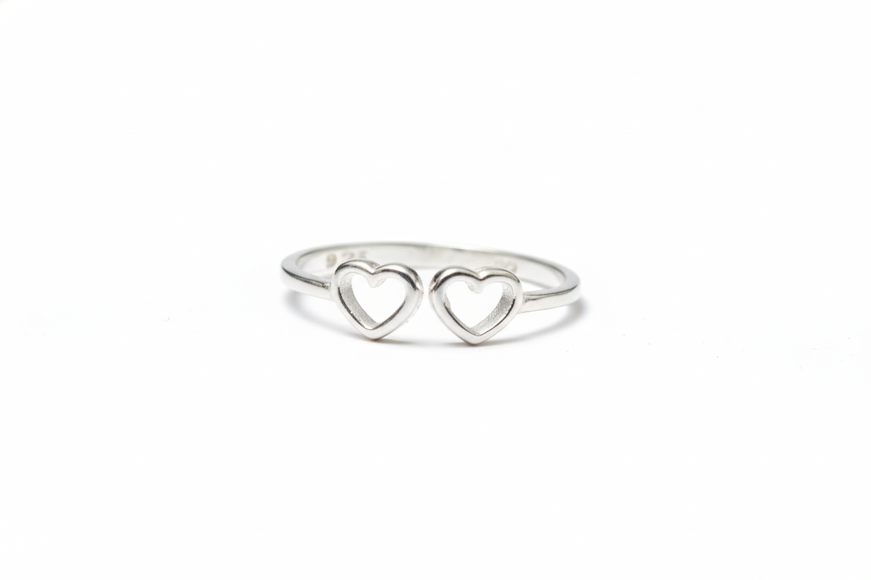 Anel Regulável Coração Duplo em Prata 925