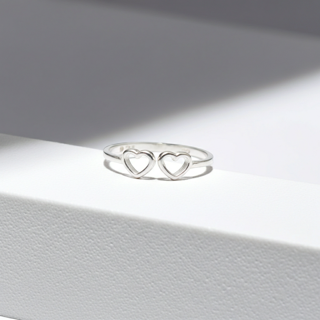 Anel Regulável Coração Duplo em Prata 925