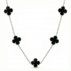 Colar 5 Trevos Pretos (Estilo Van Cleef) em Prata 925