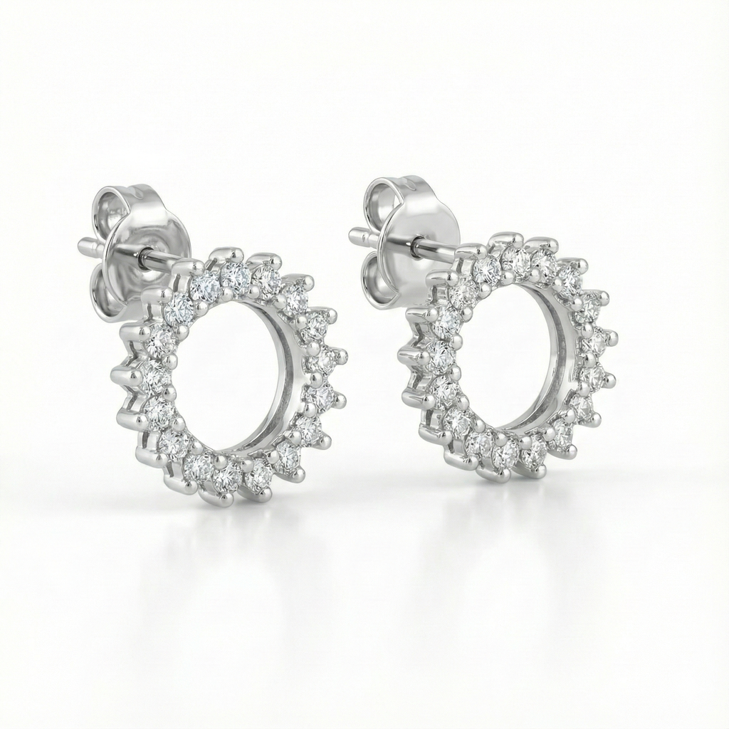 Brinco Círculo Cravejado Zircônias Cristais em Prata 925