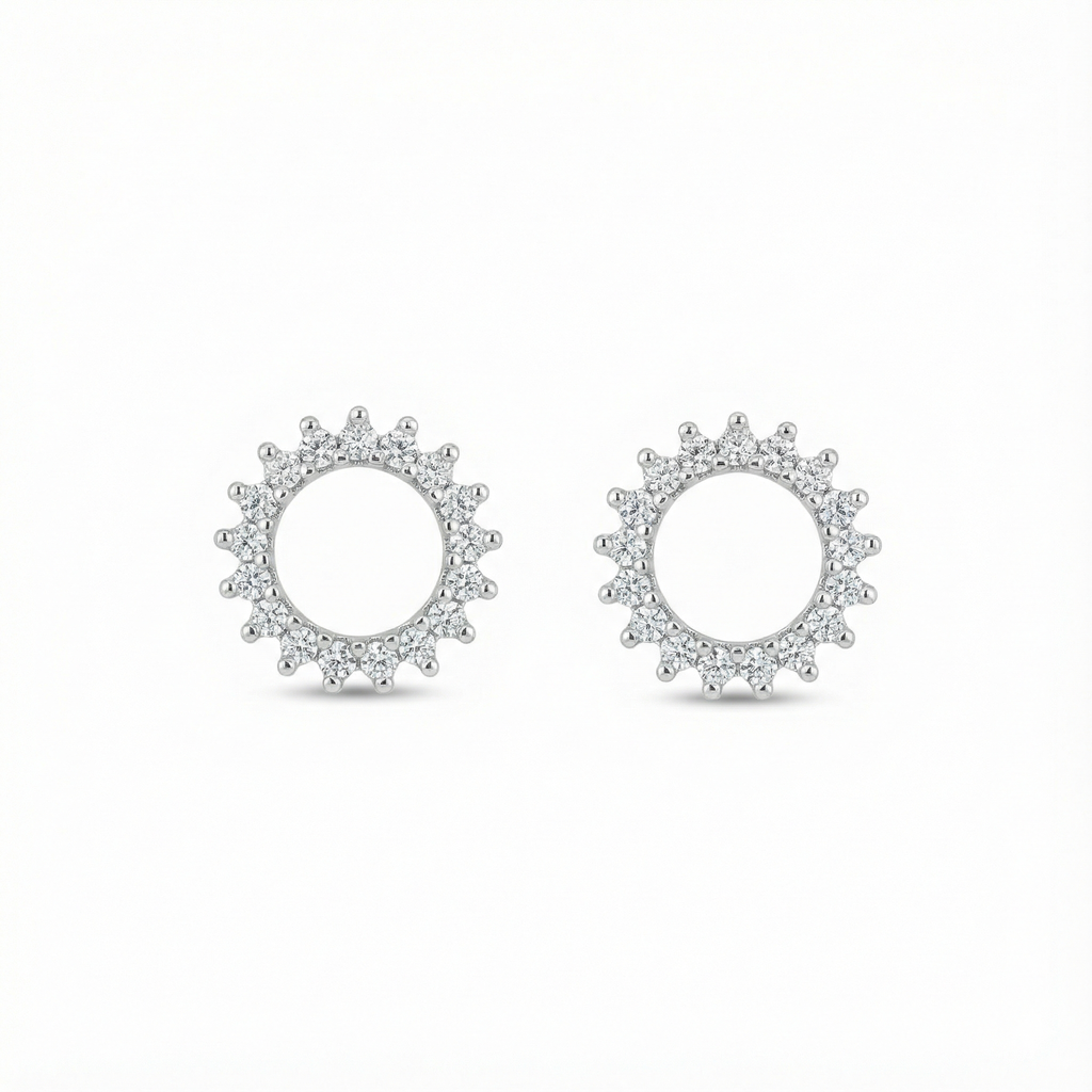 Brinco Círculo Cravejado Zircônias Cristais em Prata 925