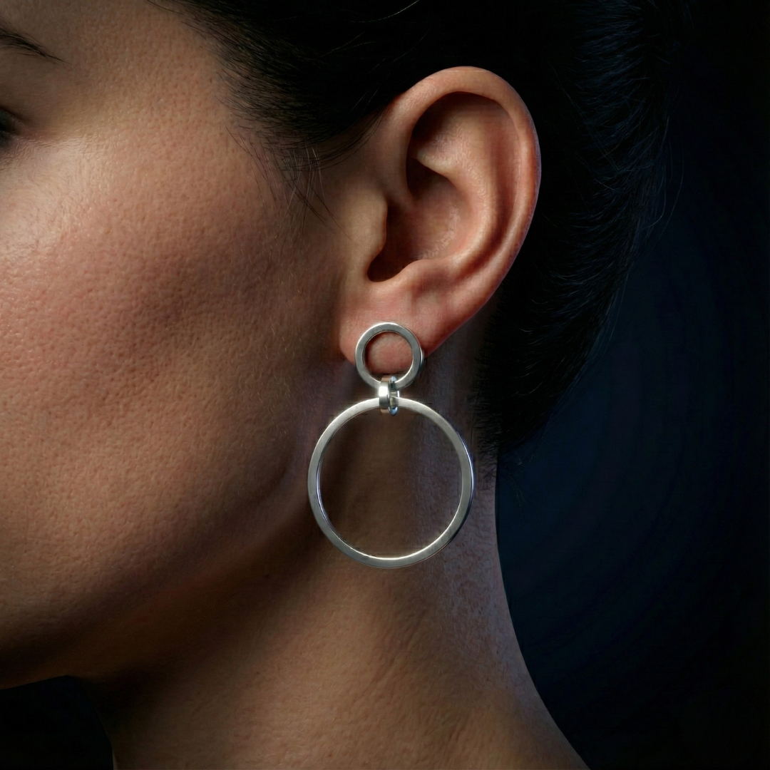 Brinco Elos Diamantados 43mm em Prata 925