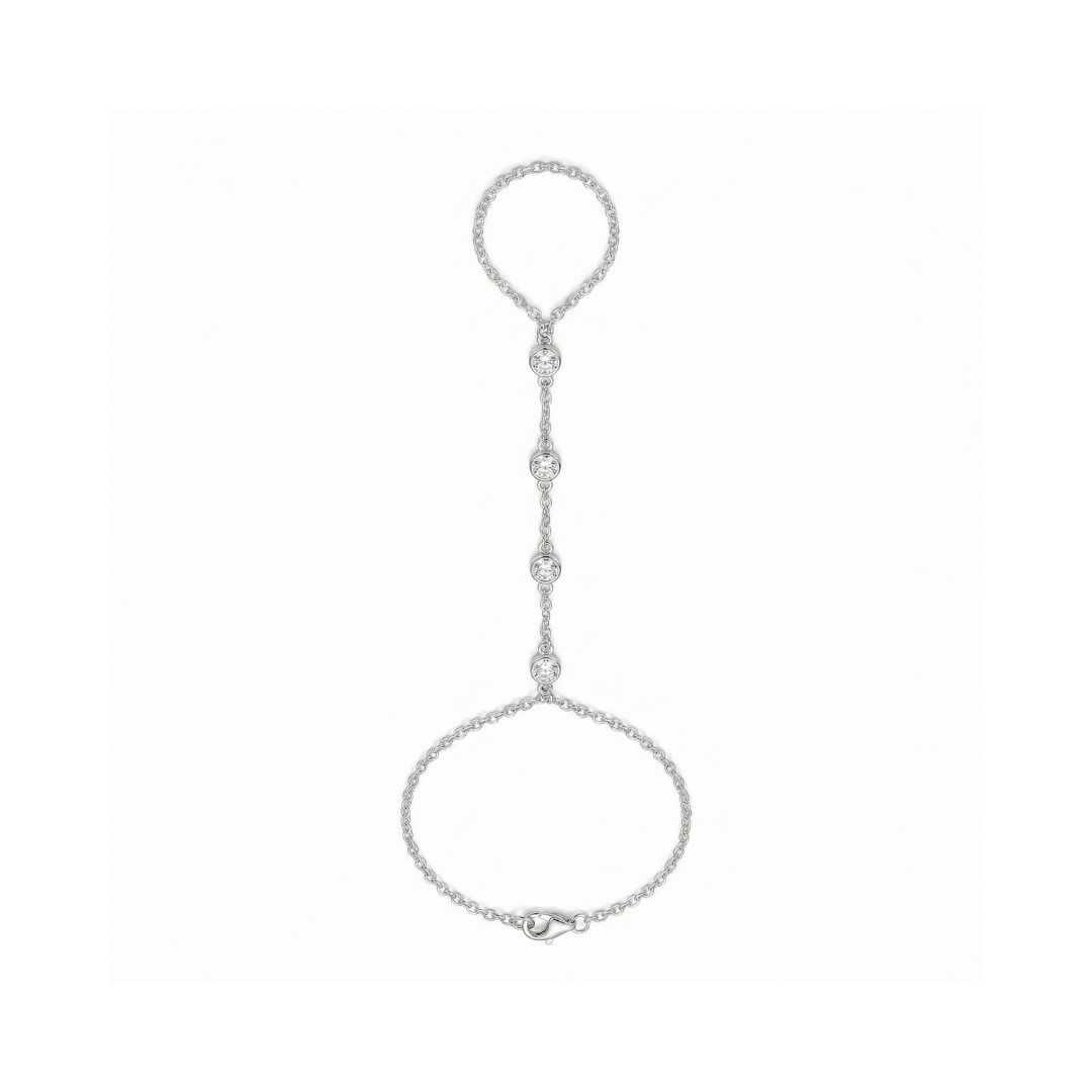 Pulseira de Mão Hand Chain Elo Português com Zircônias em Prata 925