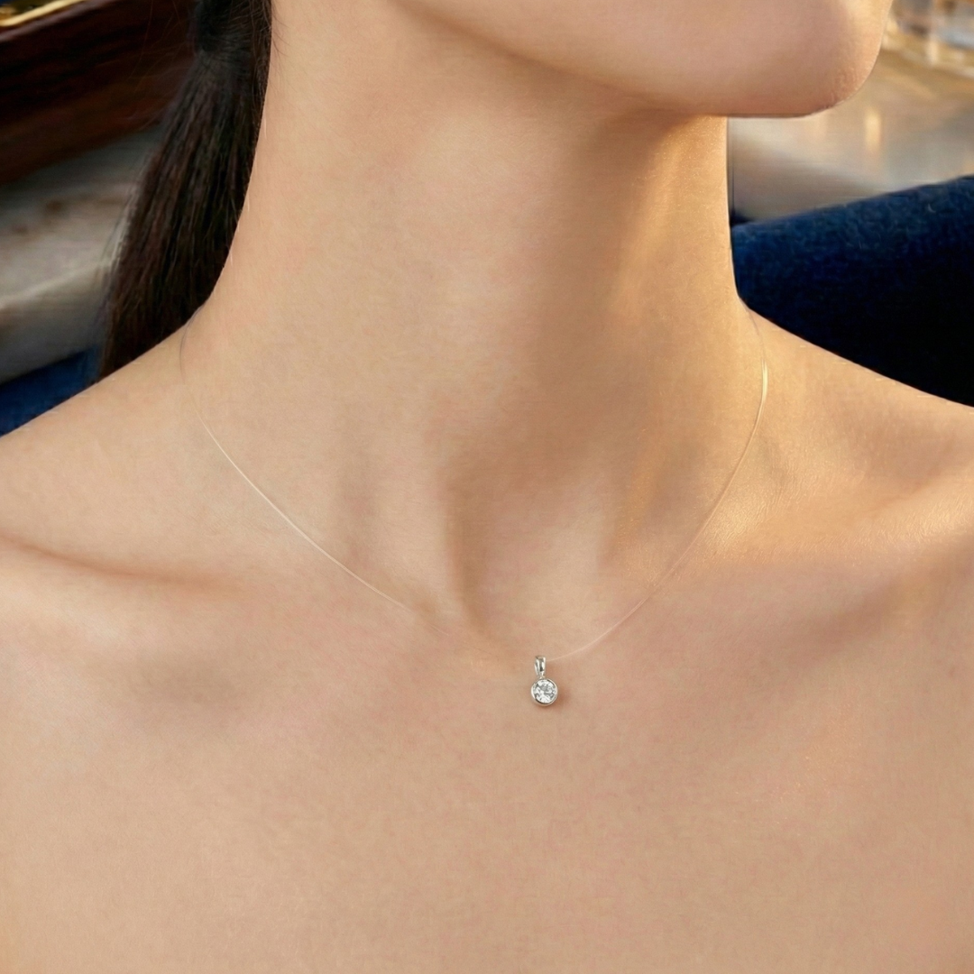 Colar Ponto de Luz Fio Invisível com Zircônia em Prata 925