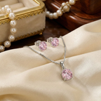 Conjunto Ponto de Luz Rosa: Colar e Brincos em Prata 925