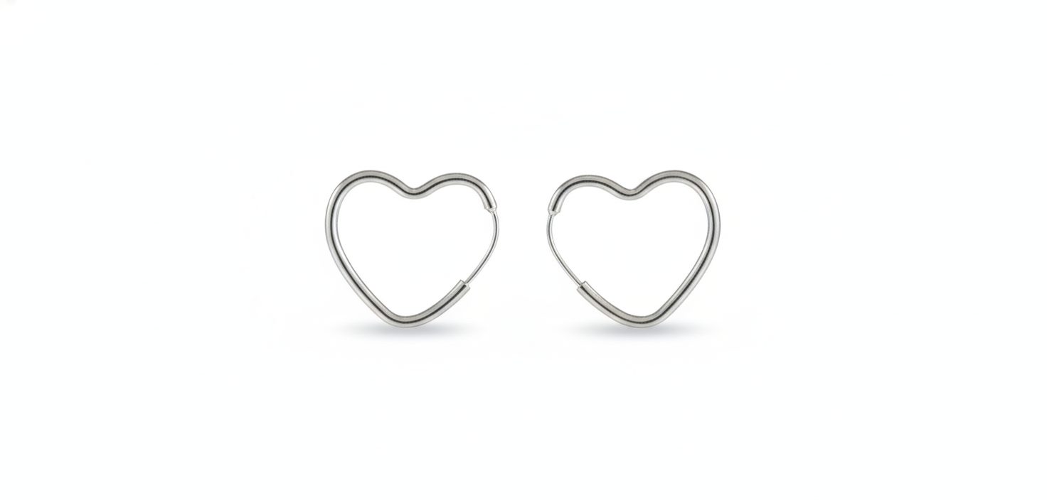 Brinco Argola Coração Minimalista - 17mm em Prata 925