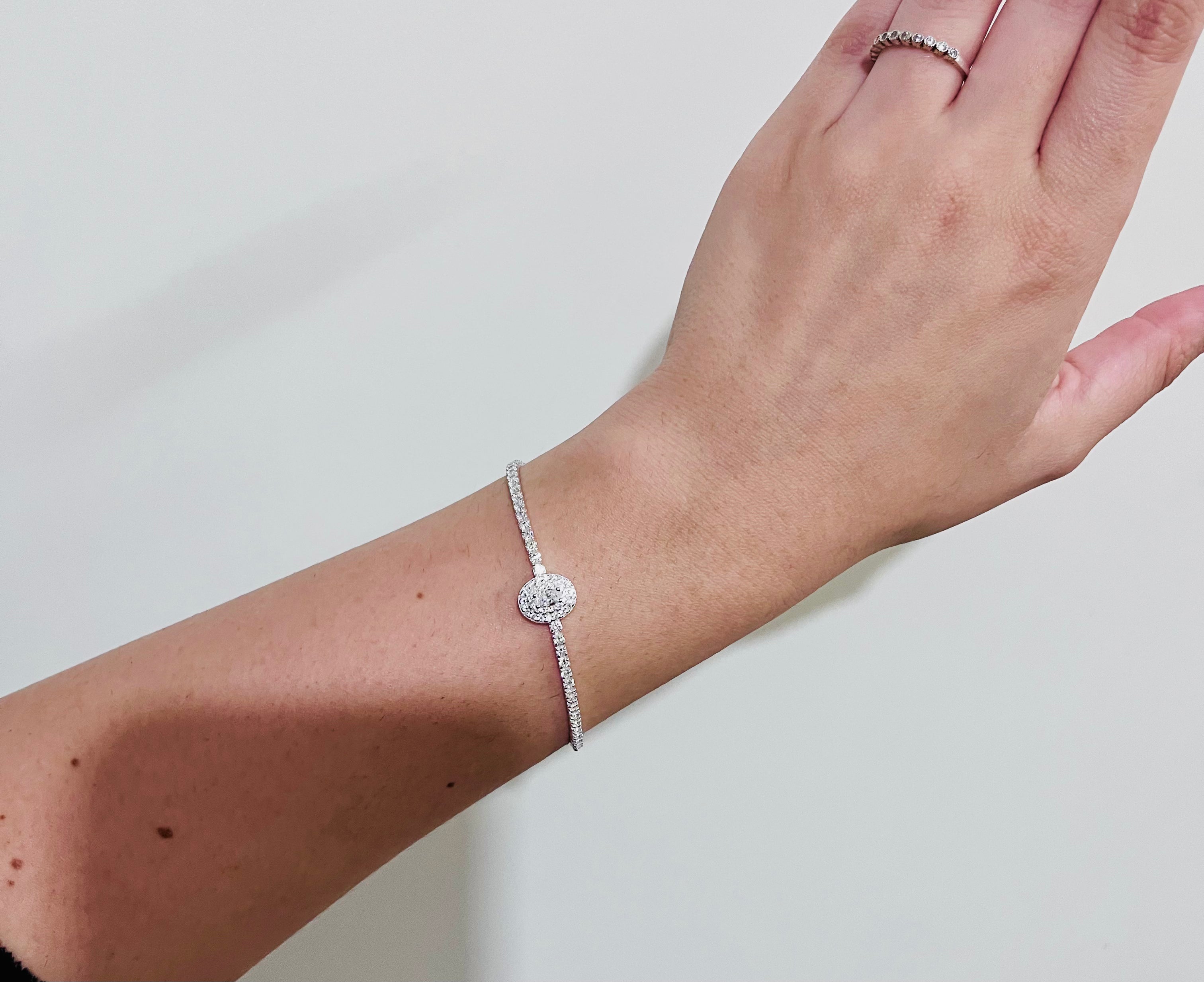 Pulseira Riviera Cristal com Pedra Redonda em Zircônia Prata 925