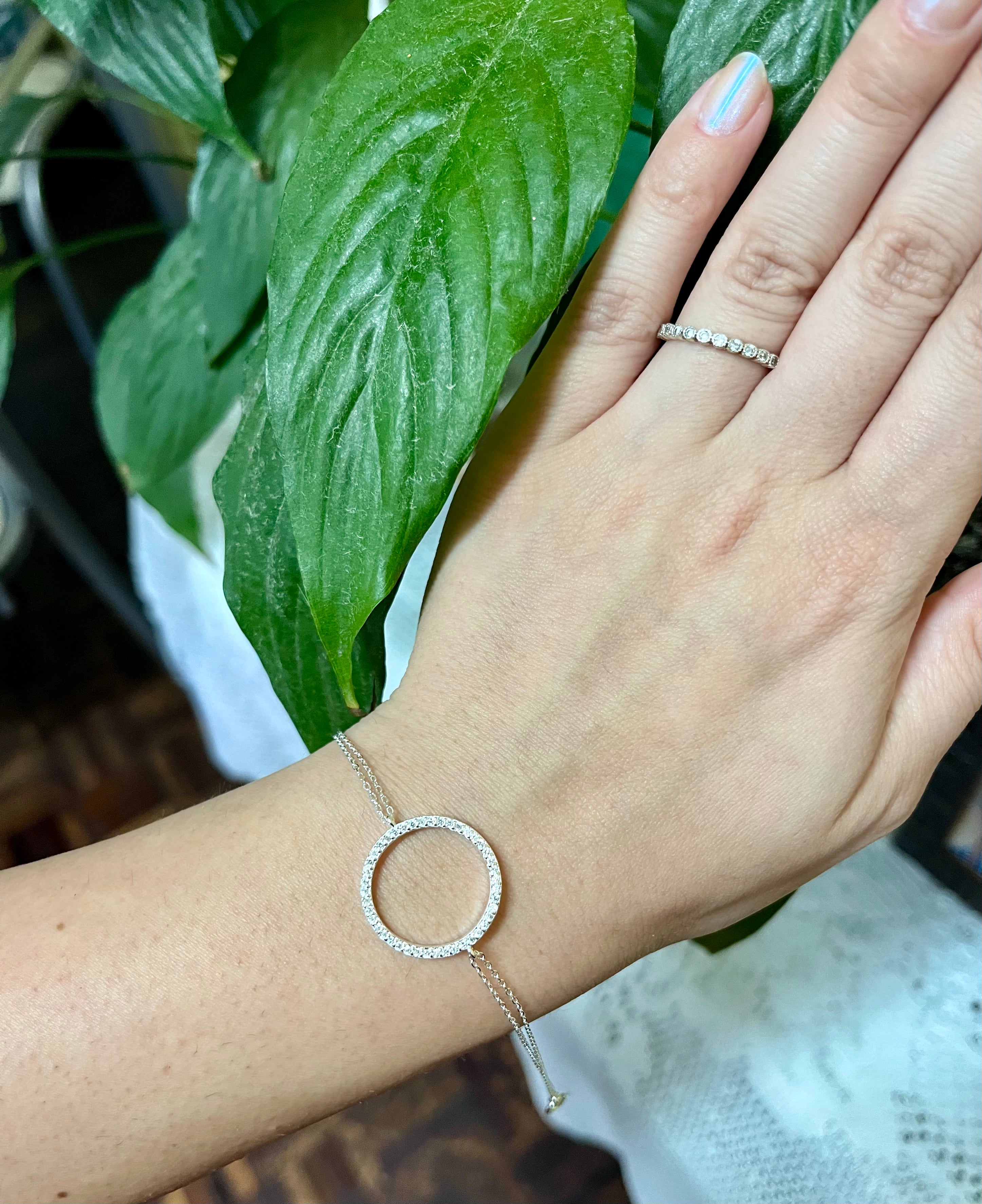 Pulseira Dupla com Círculo Cravejado Vazado – 2g Prata 925