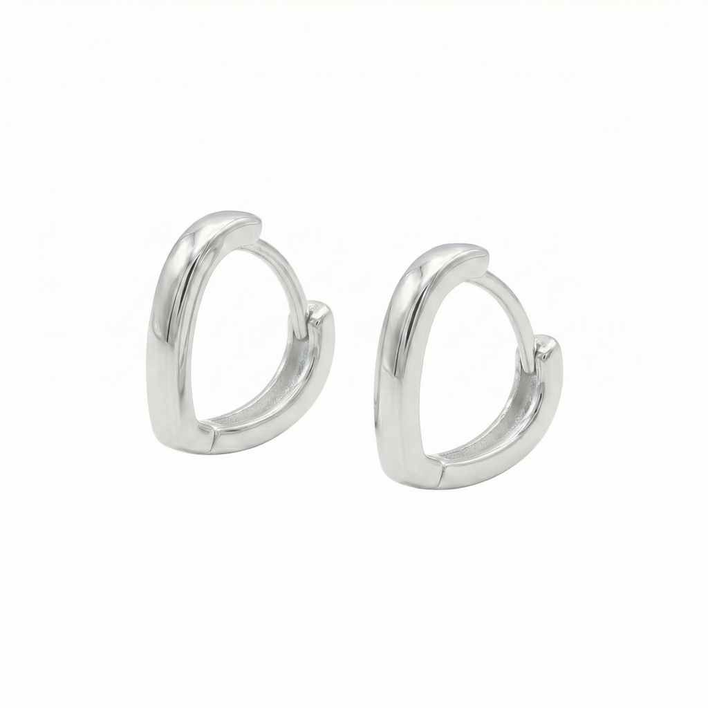 Brinco Argola Click V Geométrico 12mm em Prata 925