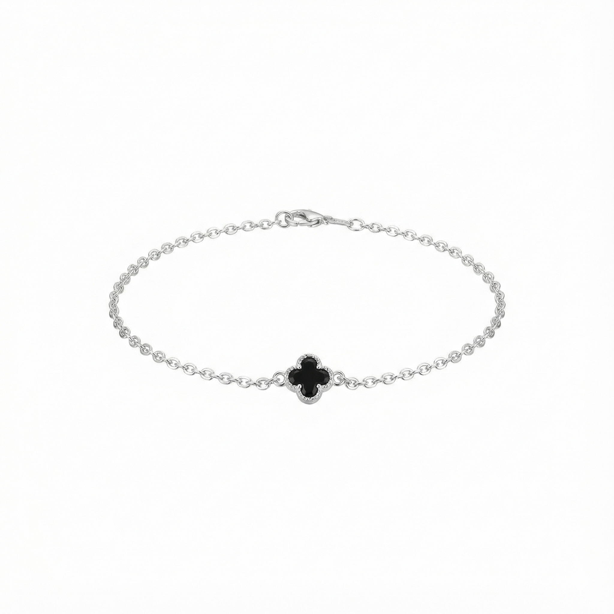 Pulseira Trevo Preto (Estilo Van Cleef) em Prata 925