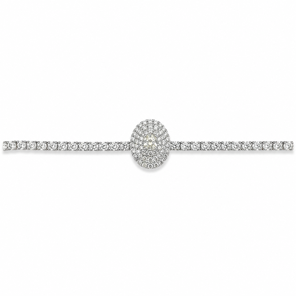 Pulseira Riviera Cristal com Pedra Redonda em Zircônia Prata 925