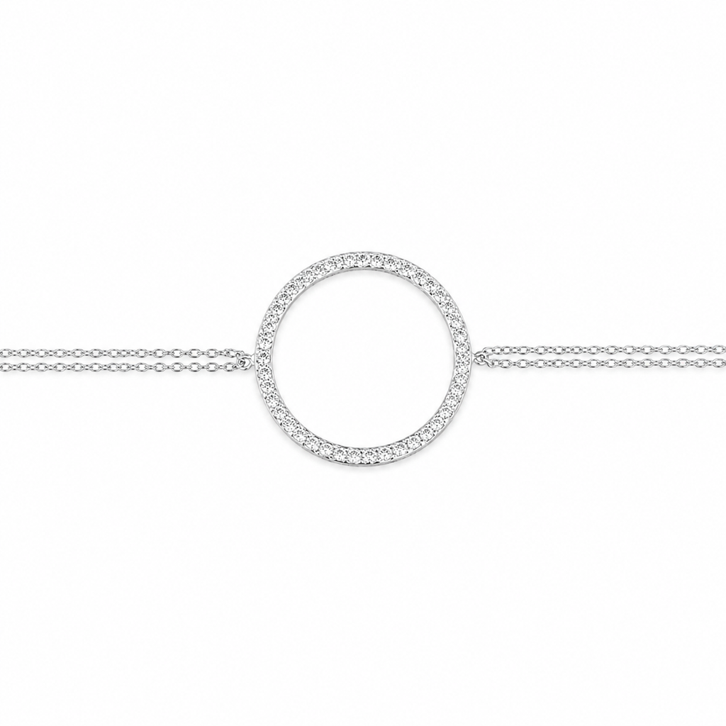 Pulseira Dupla com Círculo Cravejado Vazado – 2g Prata 925